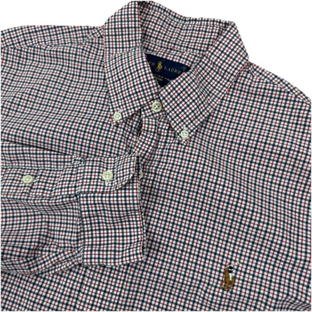 Ralph‎ Lauren Mens long sleeve button down shirt plaid red/blue L Large Stretch